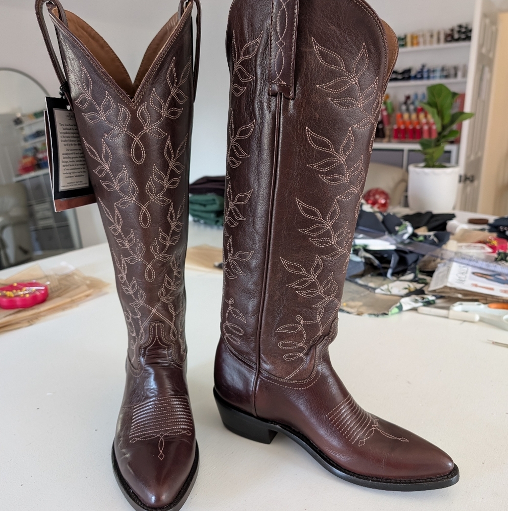 LUCCHESE Tall Leather Western Boots 8B